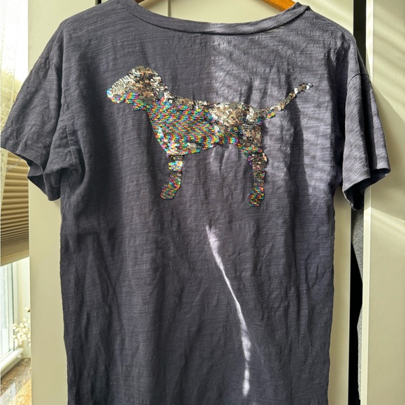 PINK Victoria's Secret Sequin Dog Tee - Black - Picture 1 of 8